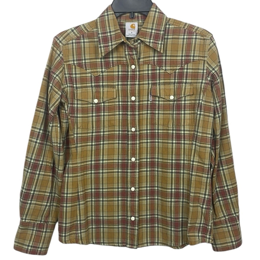EUC Carhartt Plaid Western Full Snap Closure Long-Sleeve Women’s Size S